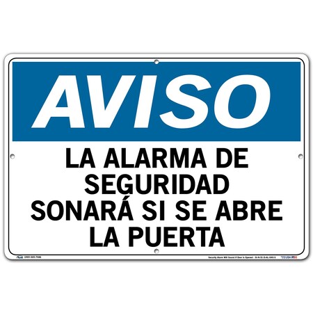 Vestil Aluminum Sign, 12-1/2" Height, 18-1/2" Width, Aluminum, Rectangle, Spanish SI-N-51-D-AL-040-S